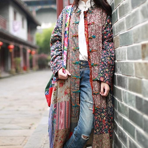 Jackets & Blazers - Women’s Eastern Inspired Floral Boho Style Trench Coat OSFM